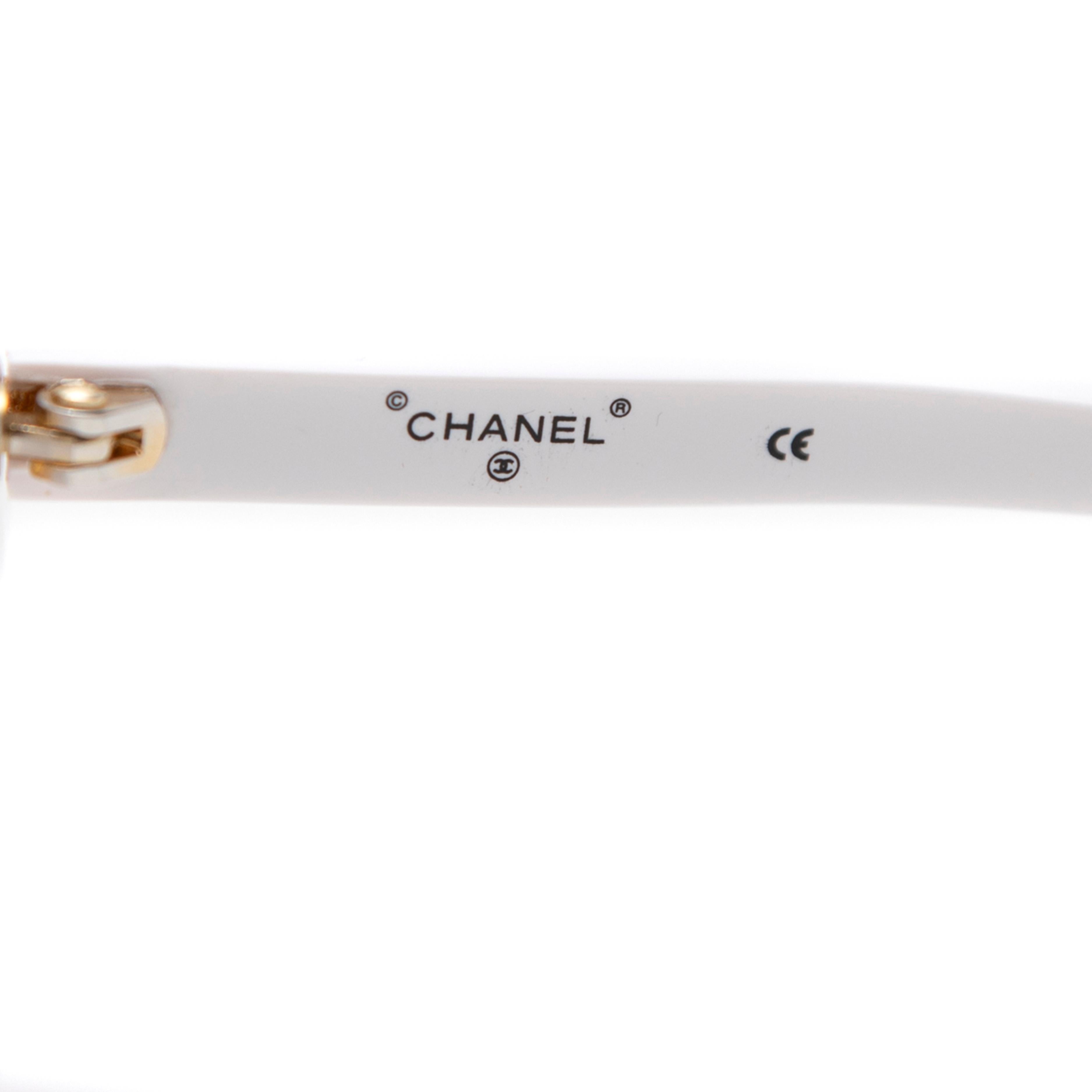 Gray Chanel White Plastic Logo Eyeglasses with Case For Sale