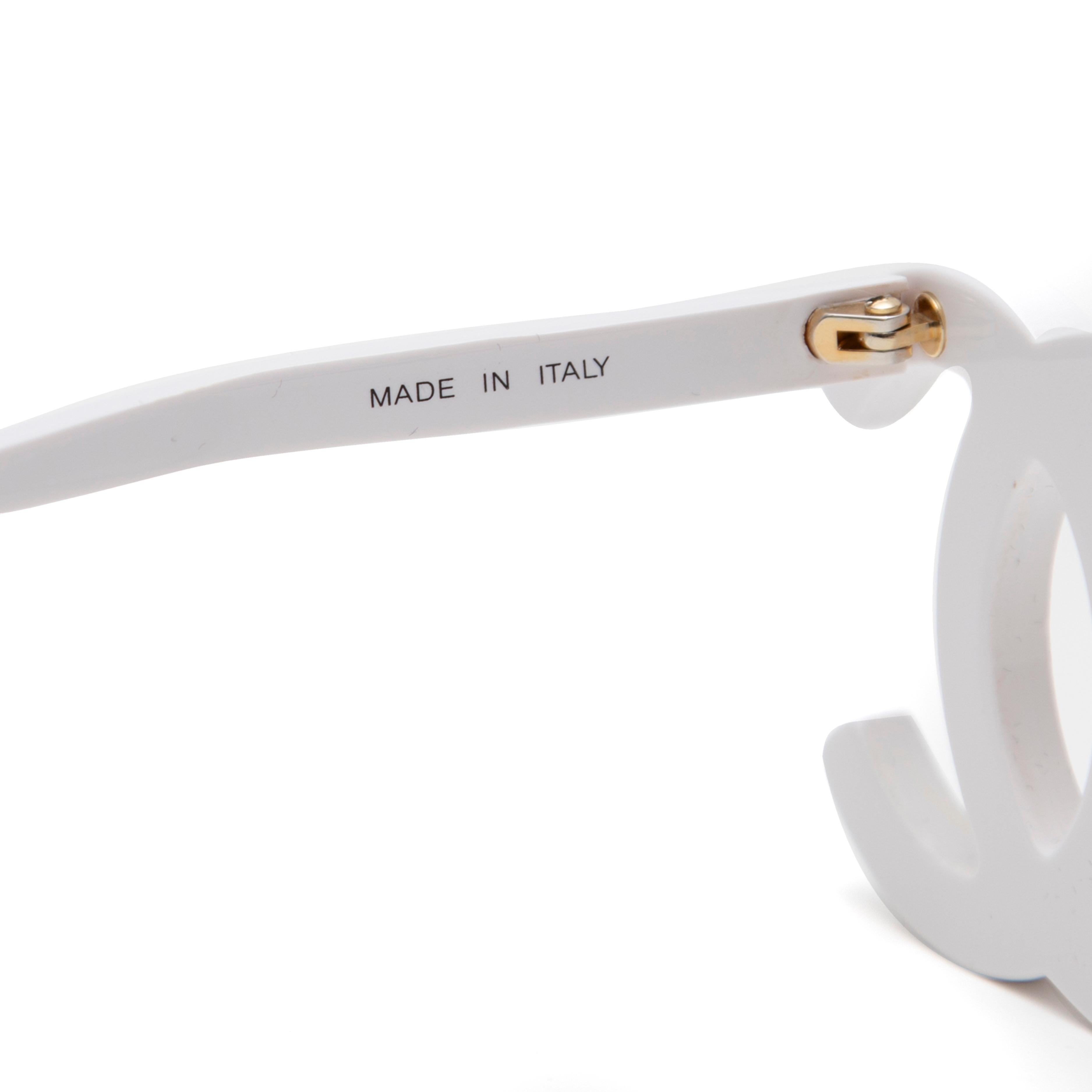Women's or Men's Chanel White Plastic Logo Eyeglasses with Case For Sale