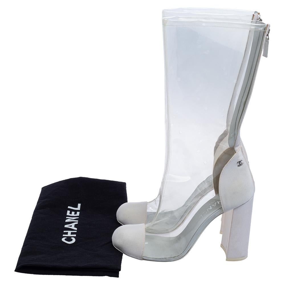 Chanel White PVC And Canvas Midcalf Boots Size 38.5 1