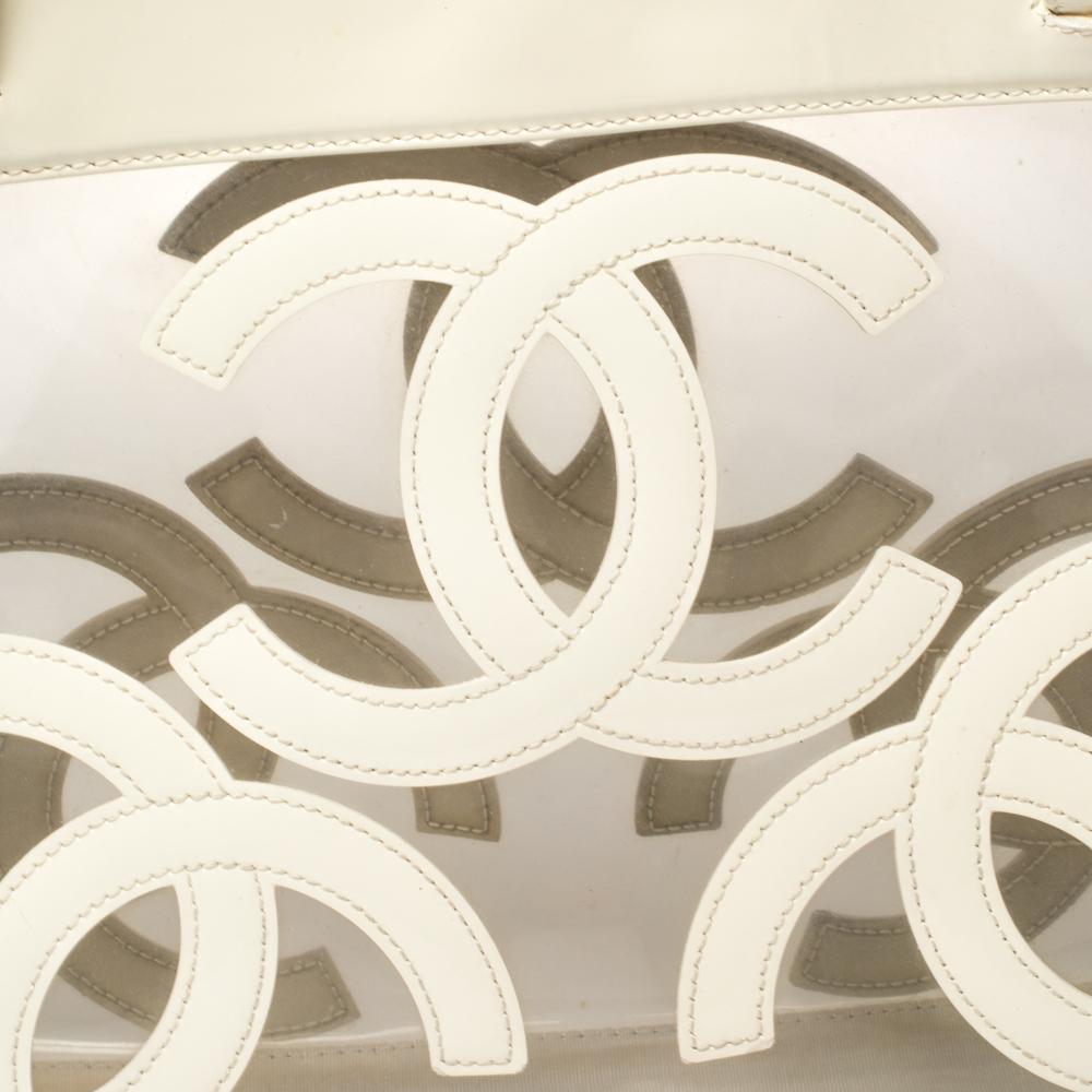 Chanel White PVC and Patent Leather Medium Triple CC Tote 5