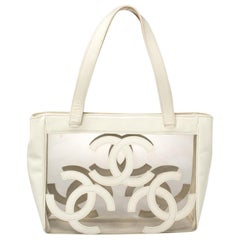 Chanel White PVC and Patent Leather Medium Triple CC Tote