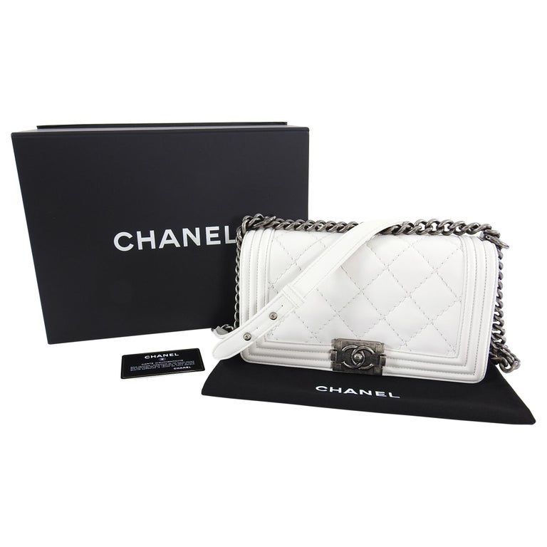 Chanel White Quilt Le Boy Bag Old Medium