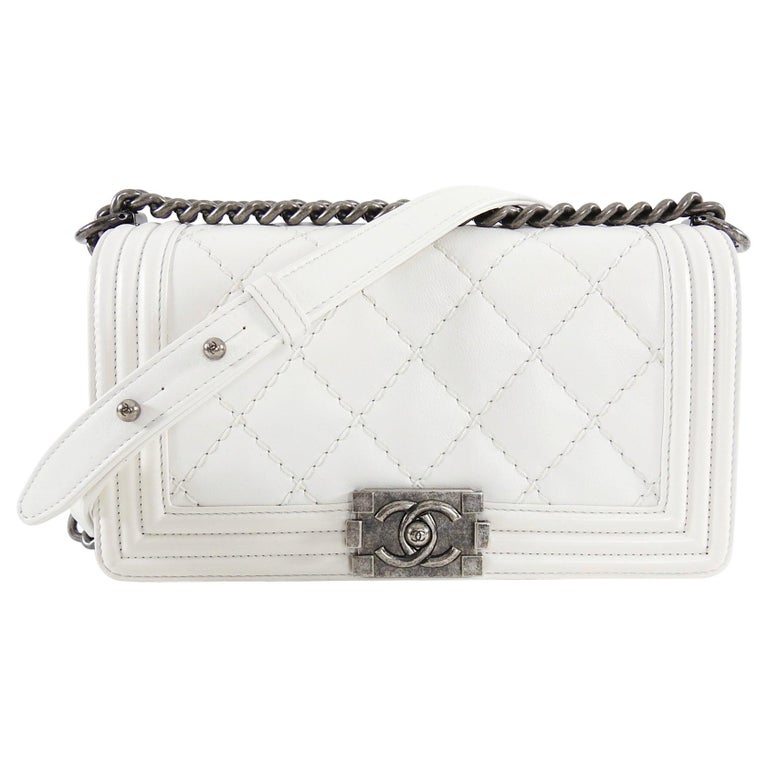 chanel small white handbag leather