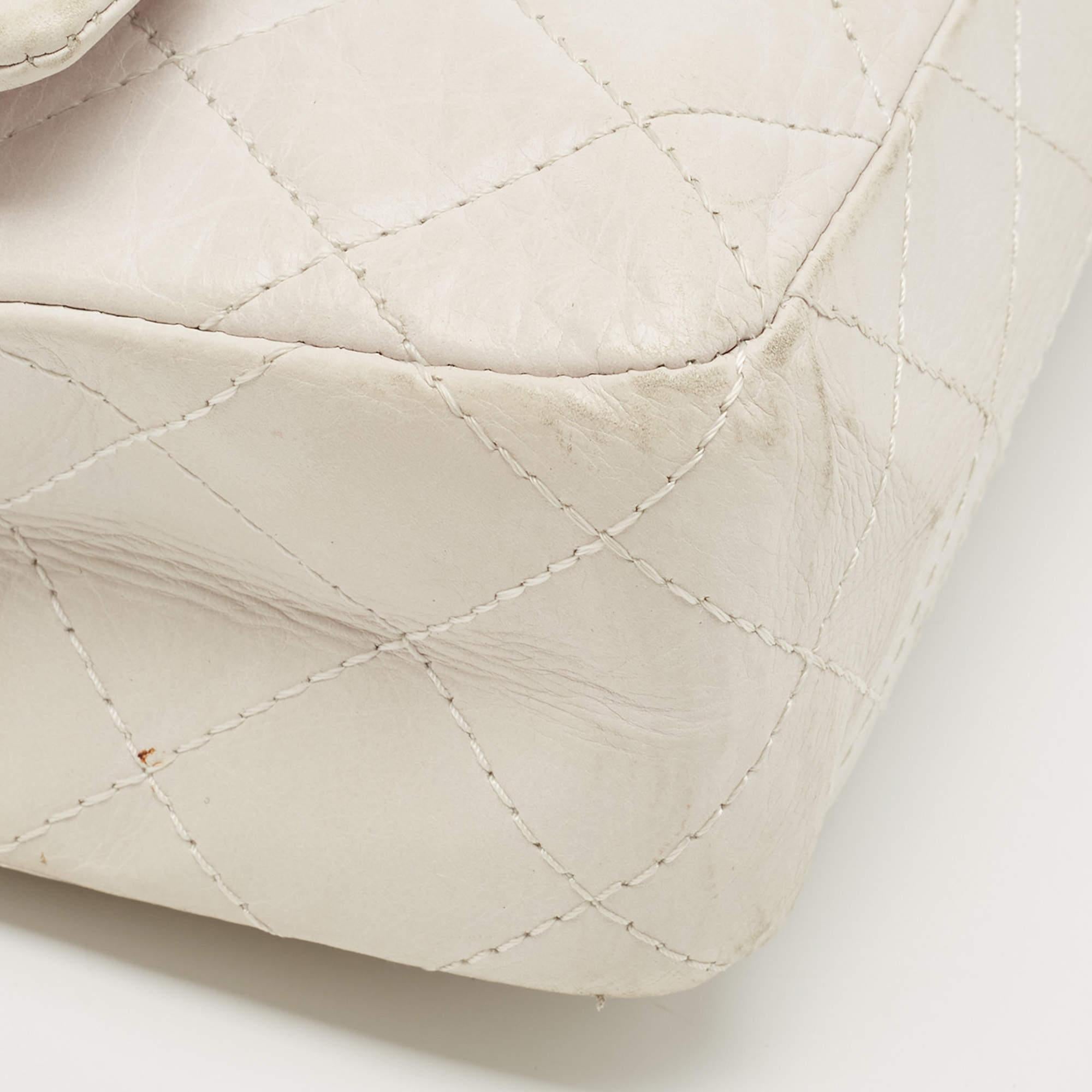 Chanel White Quilted Aged Leather Reissue 2.55 Classic 227 Flap Bag 6