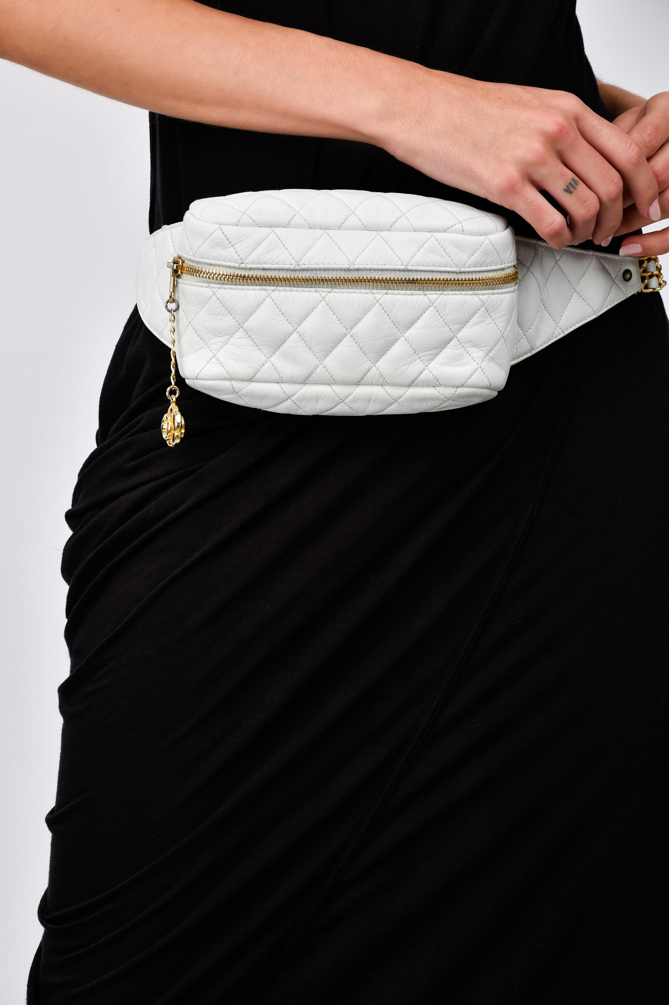 Chanel Rare Vintage 90s Mini Fanny Pack Waist Belt Bum Bag Pouch Off White  Cream at 1stDibs