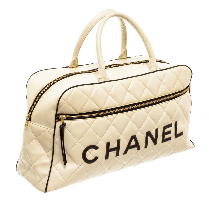 Chanel White Quilted Bowling Bag In Good Condition In Irvine, CA