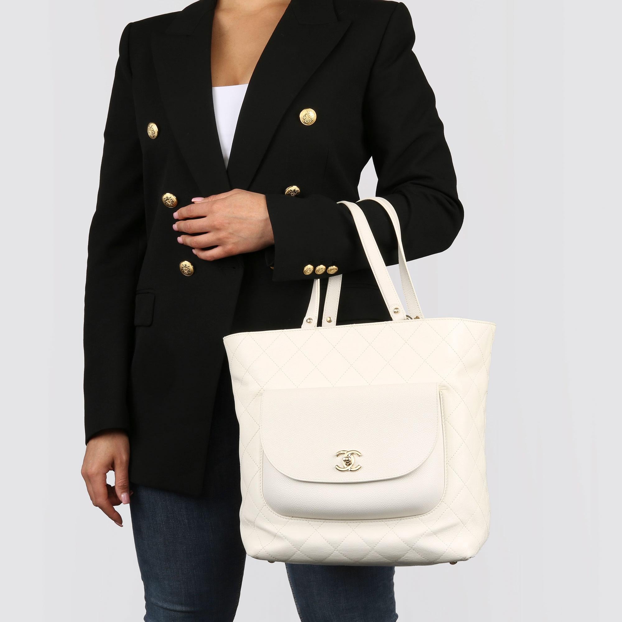 Chanel White Quilted Calfskin & Caviar Leather Classic Tote 5