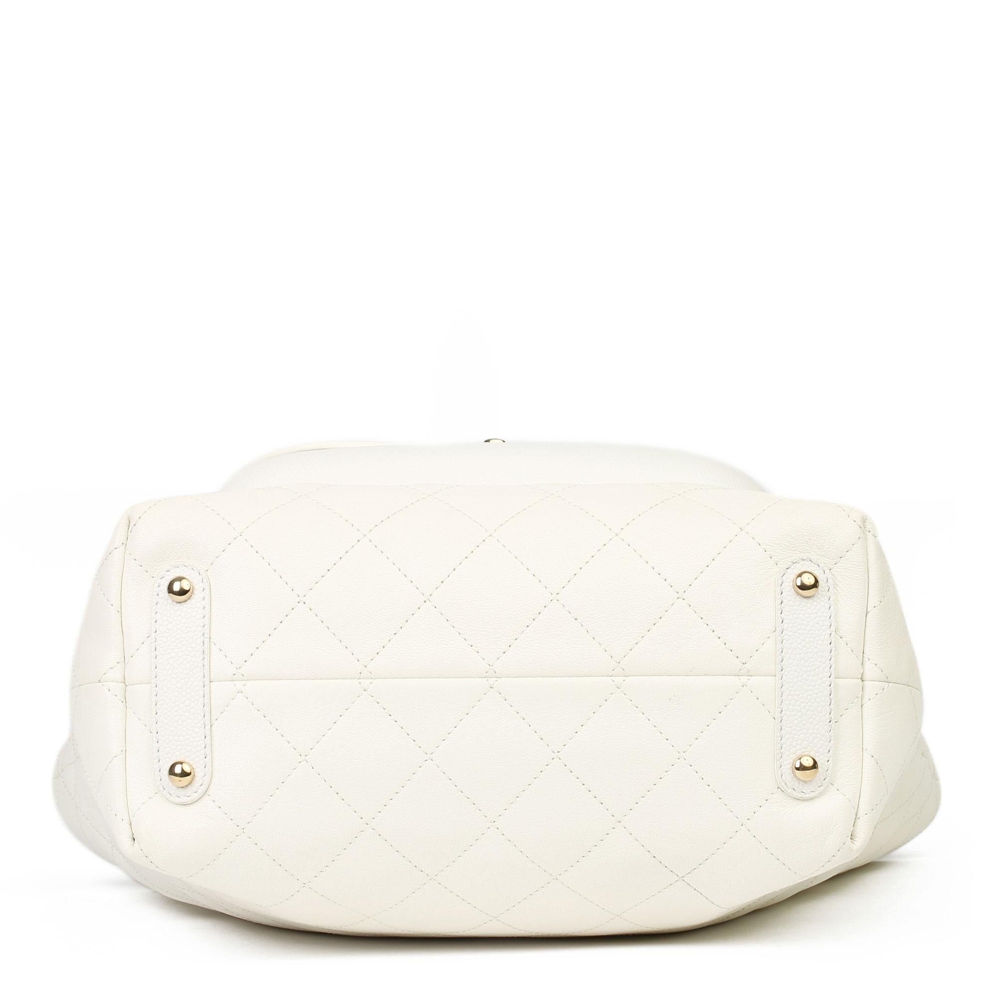 Gray Chanel White Quilted Calfskin & Caviar Leather Classic Tote