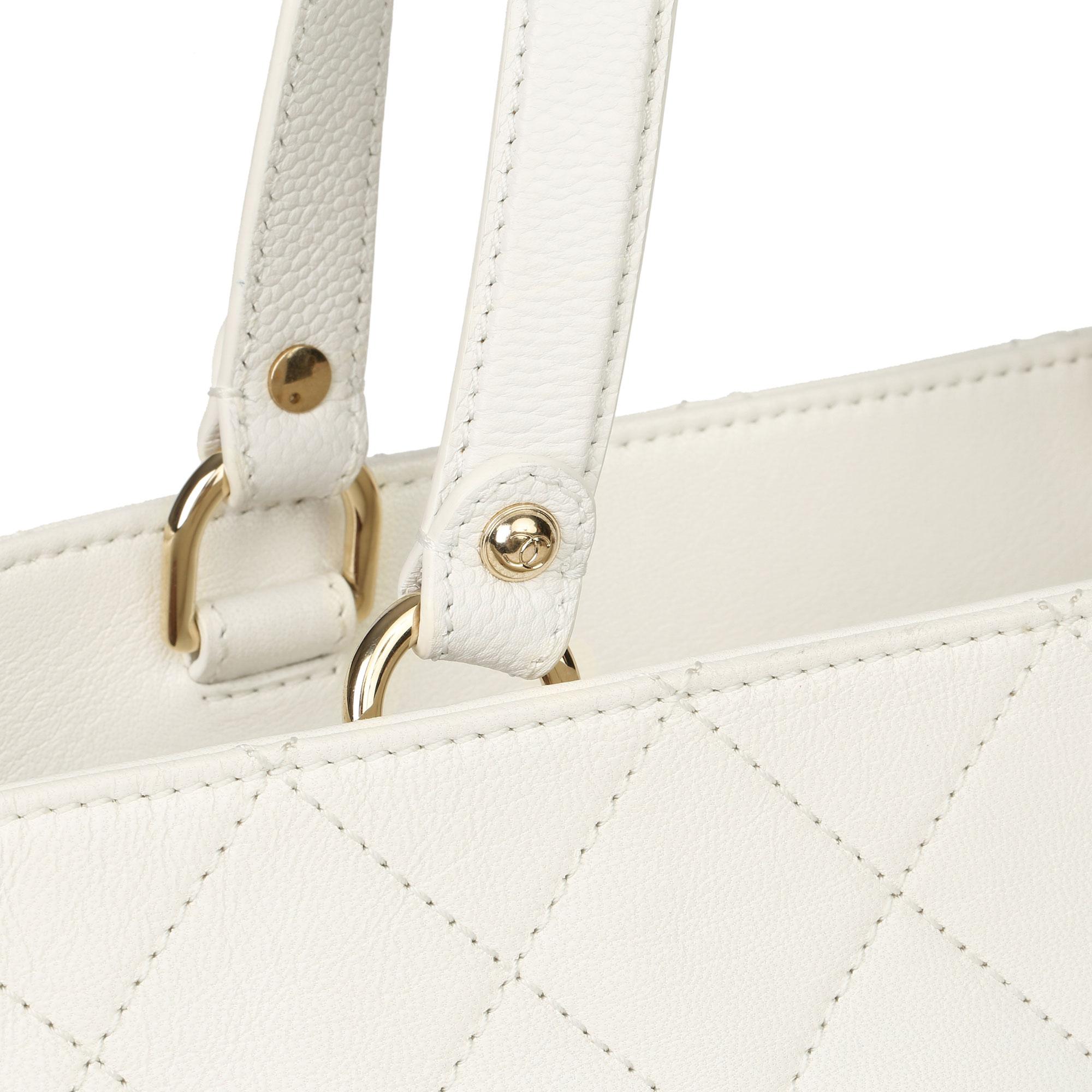 Women's Chanel White Quilted Calfskin & Caviar Leather Classic Tote