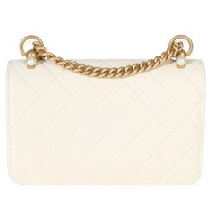 Chanel White Quilted Calfskin Pearl CC Wallet On Chain