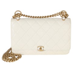 Chanel White Quilted Calfskin Pearl CC Wallet On Chain