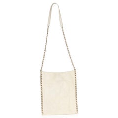 Chanel White Quilted Calfskin Small Chain Flat Tote
