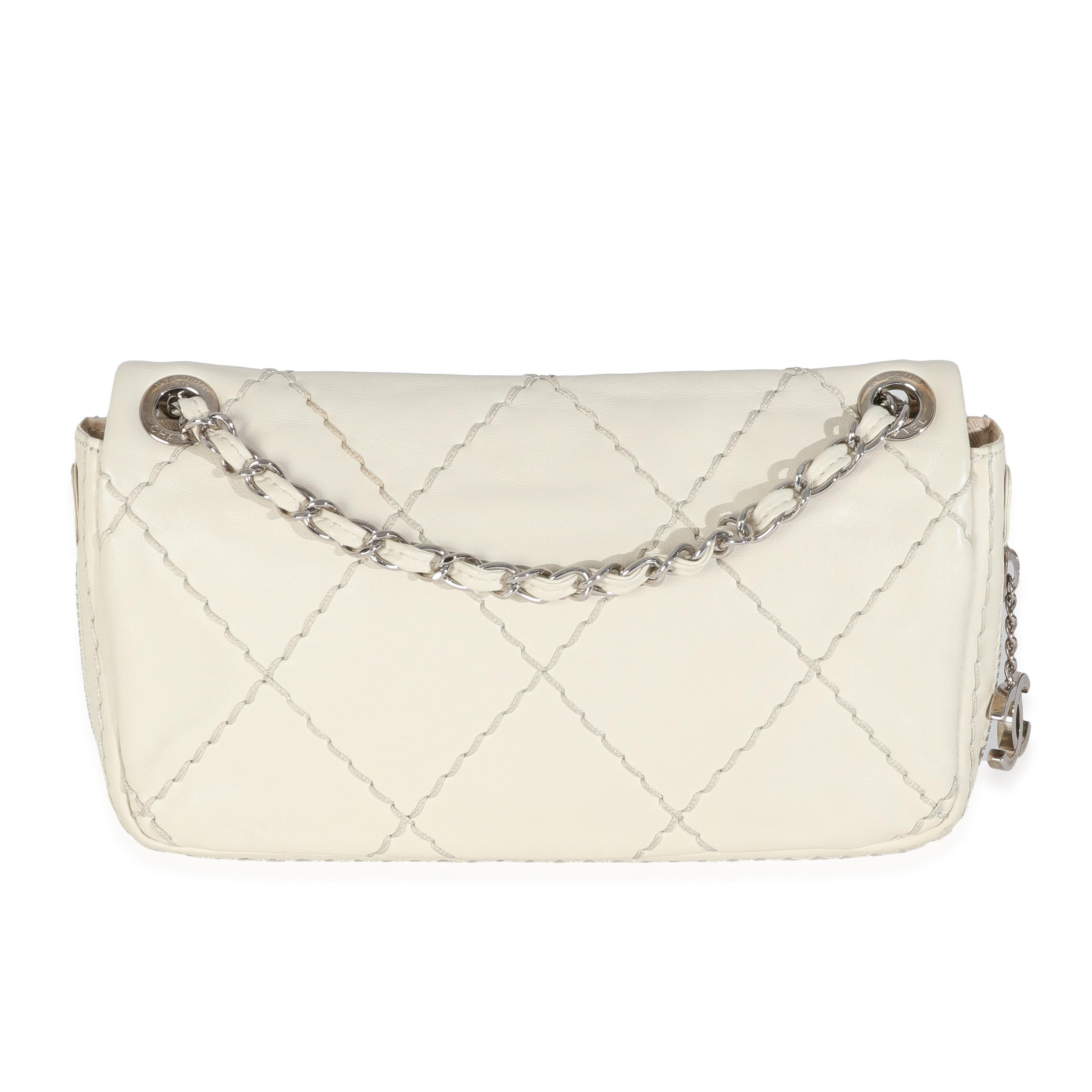 Listing Title: Chanel White Quilted Calfskin Small Ultra Stitch Flap Bag
SKU: 146704
Condition: Pre-owned 
Condition Description: A timeless classic that never goes out of style, the flap bag from Chanel dates back to 1955 and has seen a number of