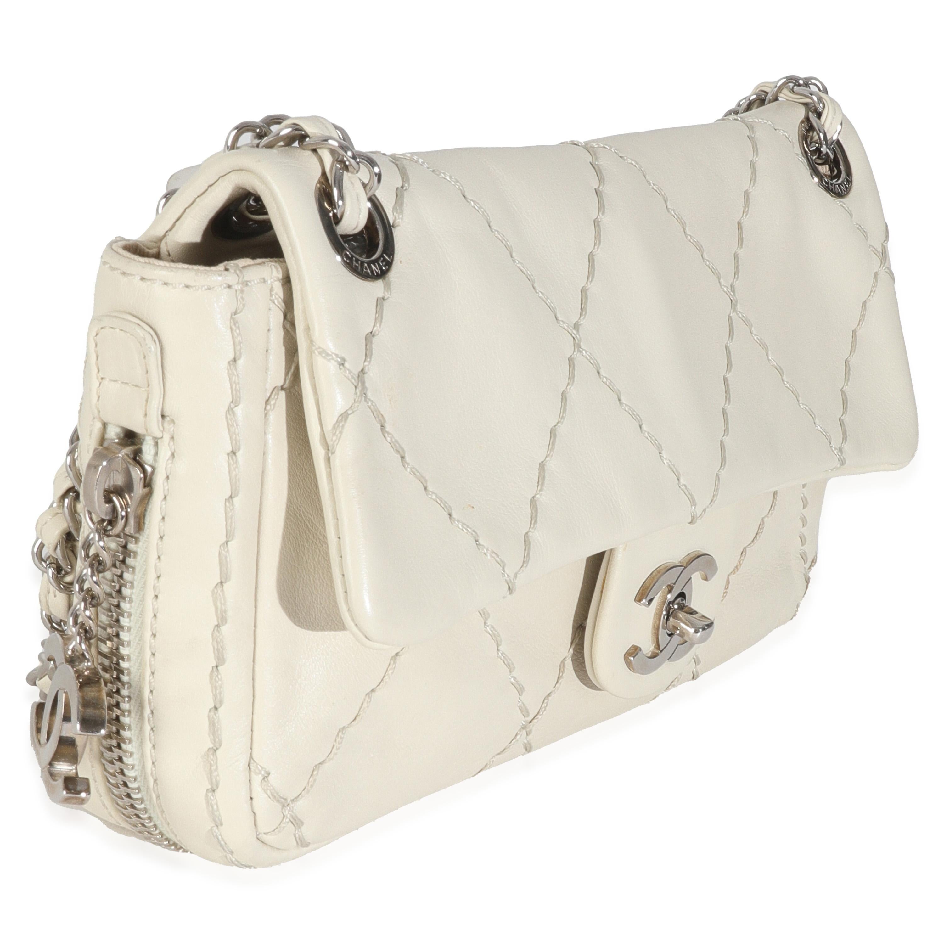 Chanel White Quilted Calfskin Small Ultra Stitch Flap Bag In Excellent Condition For Sale In New York, NY