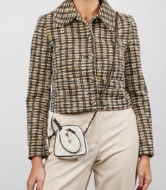 Chanel White Quilted Canvas & Black Calfskin Leather Mini Crossbody Tennis Bag