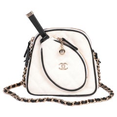 Chanel White Quilted Canvas & Black Calfskin Leather Mini Crossbody Tennis Bag