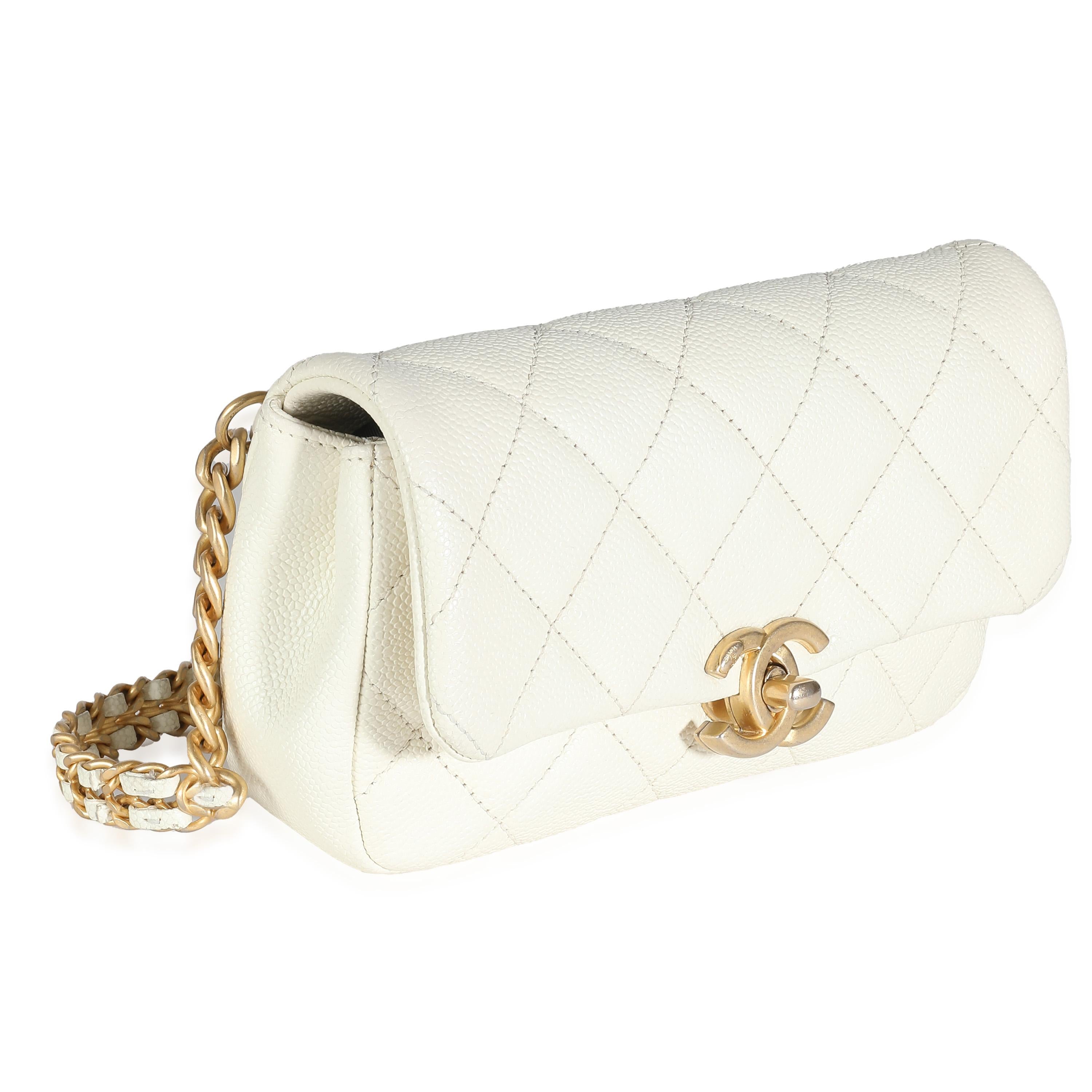 Chanel White Quilted Caviar Chain Melody Waist Belt Bag In Excellent Condition For Sale In New York, NY