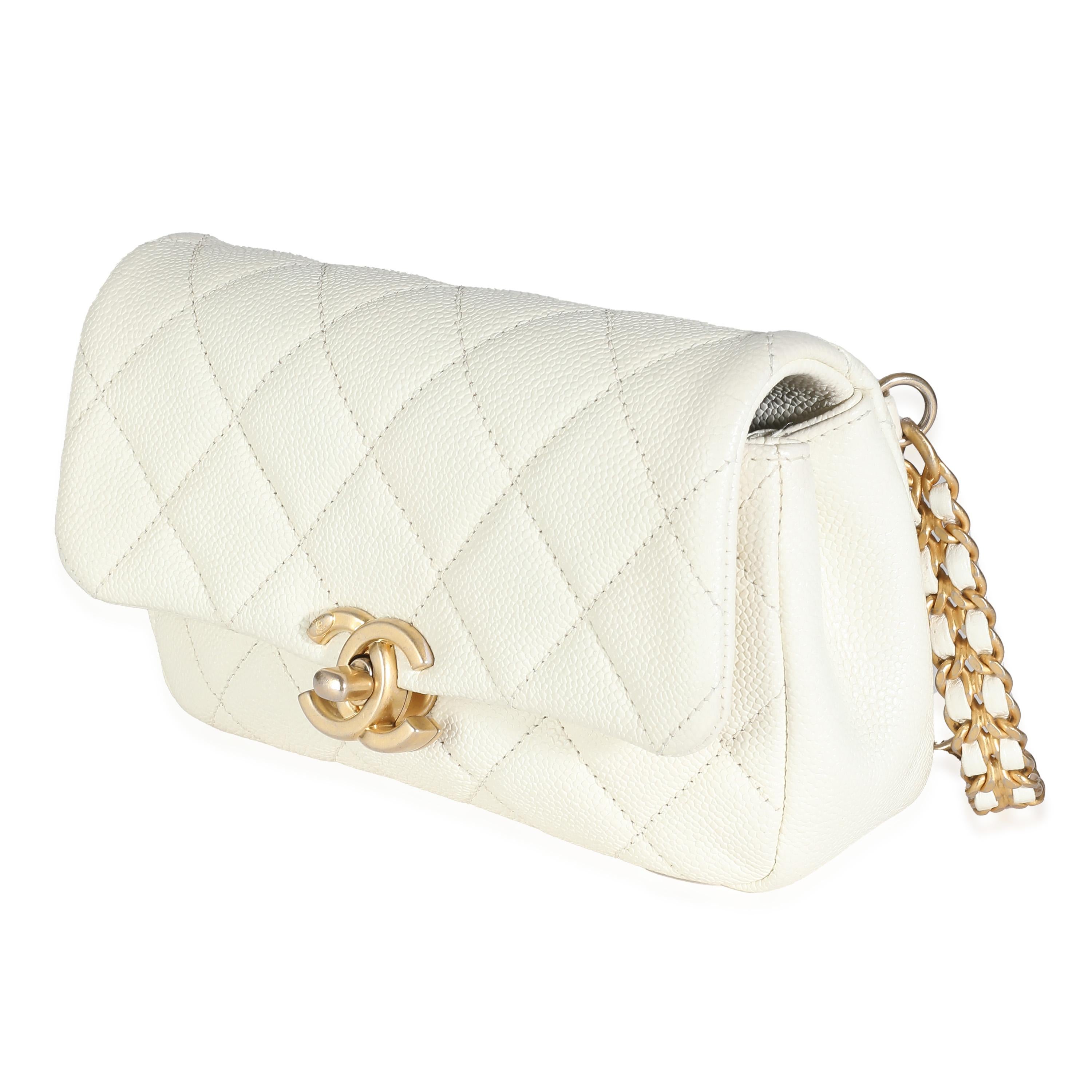 Women's or Men's Chanel White Quilted Caviar Chain Melody Waist Belt Bag For Sale