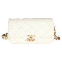 Chanel White Quilted Caviar Chain Melody Waist Belt Bag