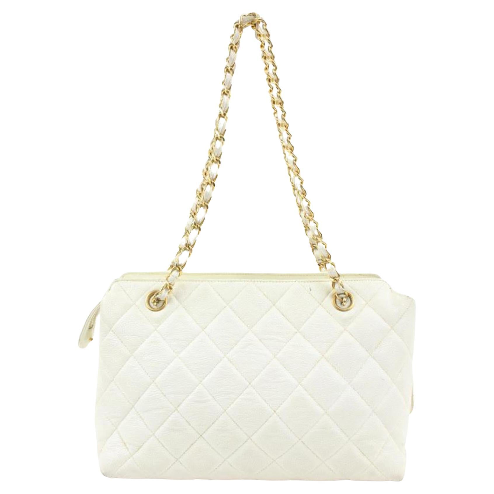 Authentic Chanel Vintage Frame Bag White Caviar With Gold ~ RARE