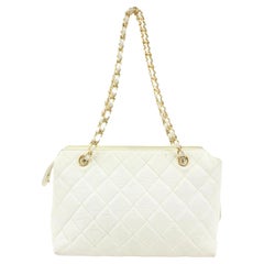 Chanel White Quilted Caviar Gold Chain Shoulder Bag 6ca516