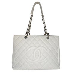 Chanel White Quilted Caviar Grand Shopper Tote GST