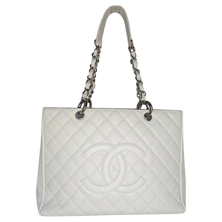 Chanel White Quilted Caviar Grand Shopper Tote GST at 1stDibs