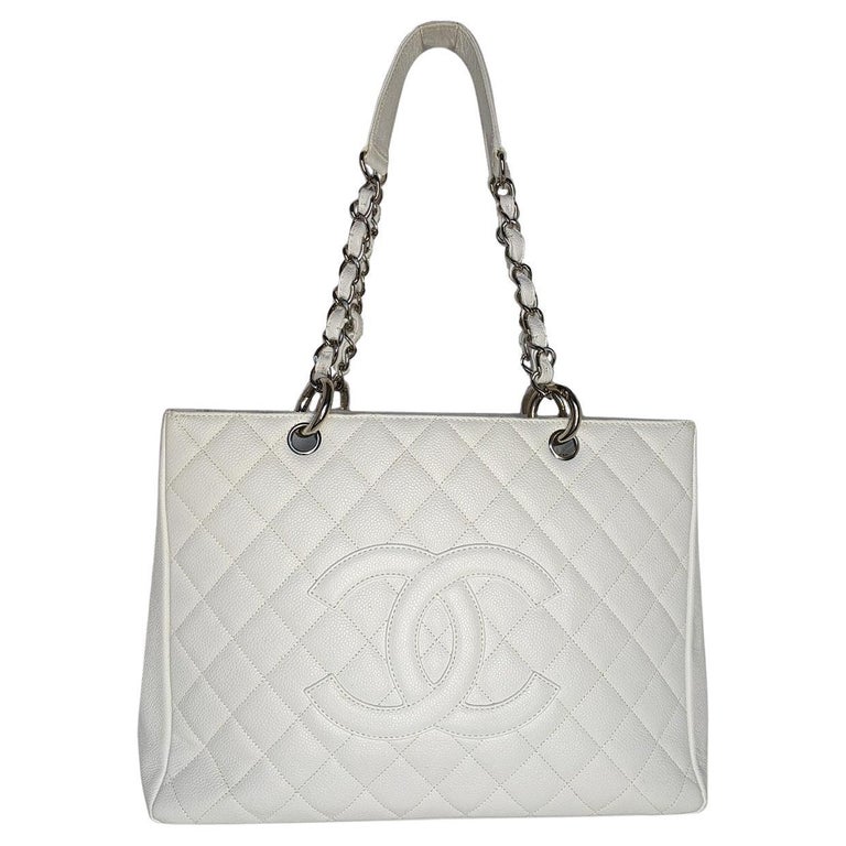 Chanel White Caviar Grand Shopper Tote Bag