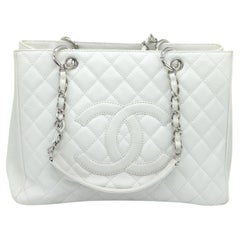 Chanel White Quilted Caviar Grand Shopping Top Handle Tote Bag, 2006 -  2008. at 1stDibs