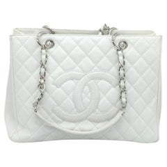 Chanel White Caviar Leather Quilted Grand Shopper Tote GST Bag For Sale at  1stDibs