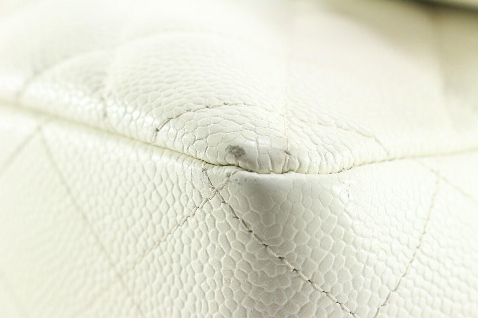 Chanel White Quilted Caviar Jumbo Classic Flap SHW 1CK0308 For Sale 6
