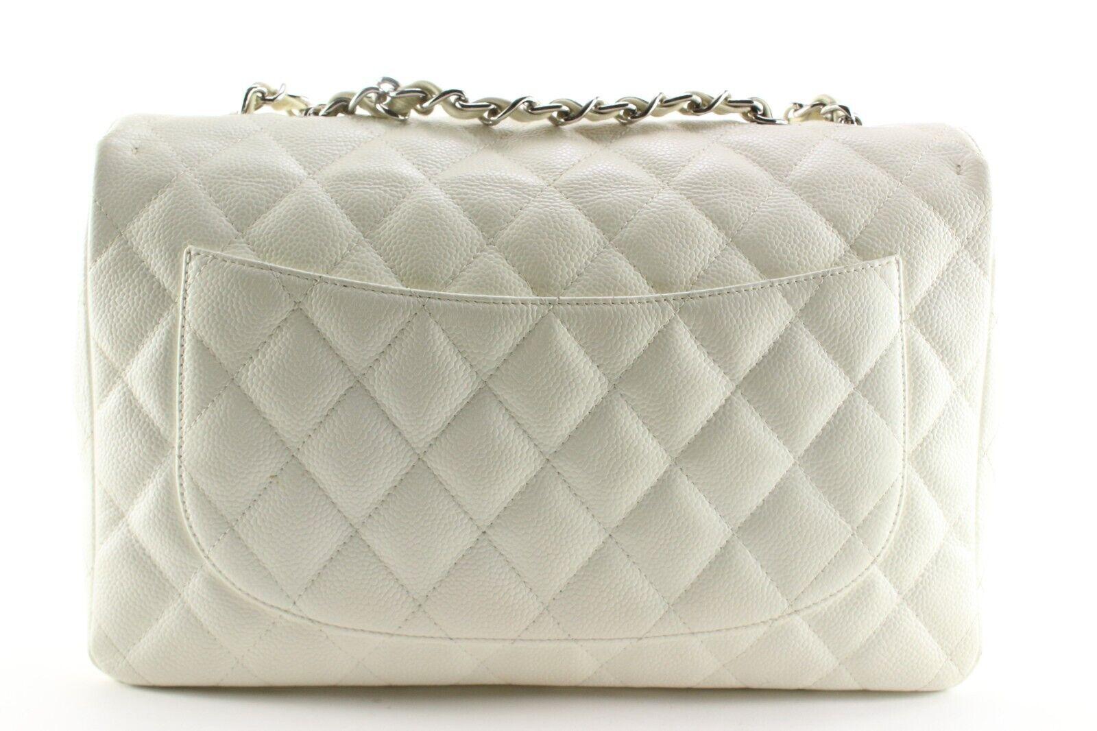 Women's Chanel White Quilted Caviar Jumbo Classic Flap SHW 1CK0308 For Sale