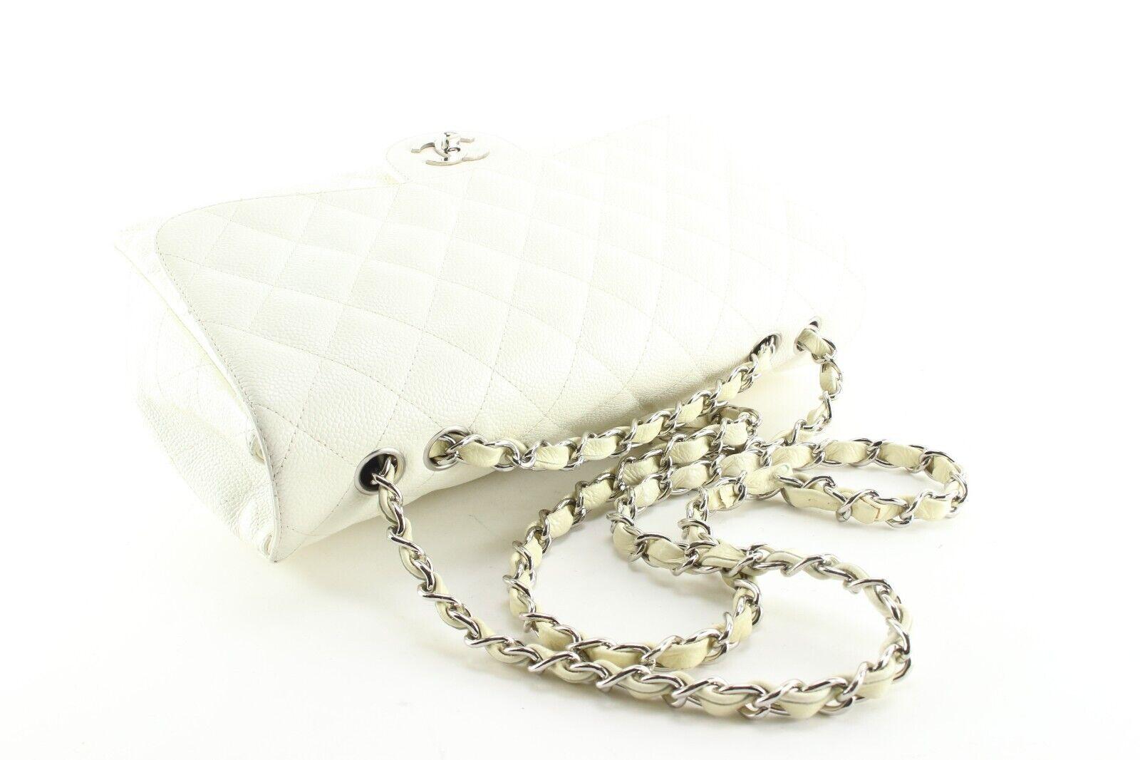 Chanel White Quilted Caviar Jumbo Classic Flap SHW 1CK0308 For Sale 3
