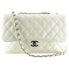 Used Chanel White Quilted Caviar Jumbo Classic Flap SHW 1CK0308