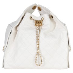 Chanel White Quilted Caviar Large Chanel 25 Hobo