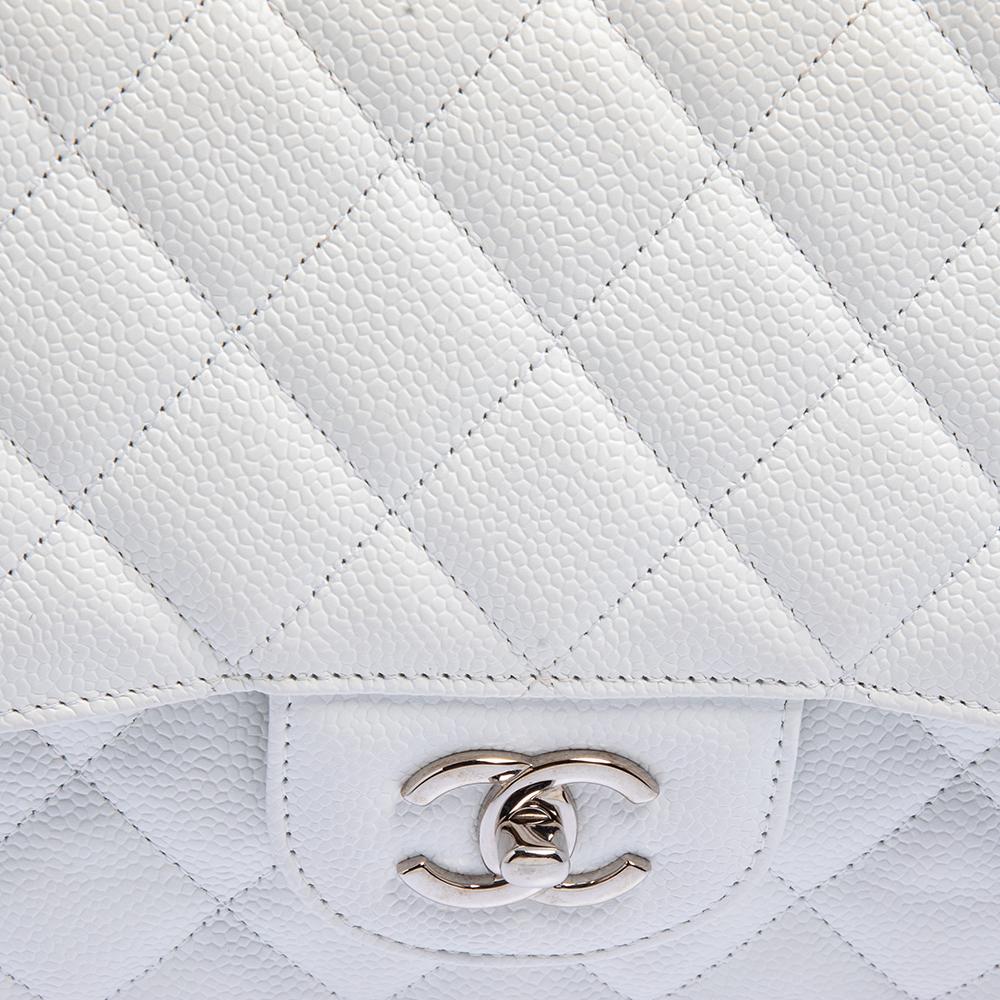 Chanel White Quilted Caviar Leather Edition Jumbo Classic Double Flap Bag 6