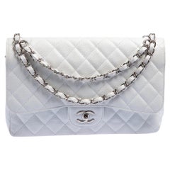 Chanel White Quilted Caviar Leather Edition Jumbo Classic Double Flap Bag