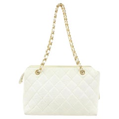 Chanel White Quilted Caviar Leather Gold Chain Shoulder Bag 22ca127s