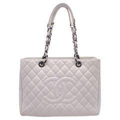 Used Chanel White Quilted Caviar Leather GST Grand Shopping Tote Bag