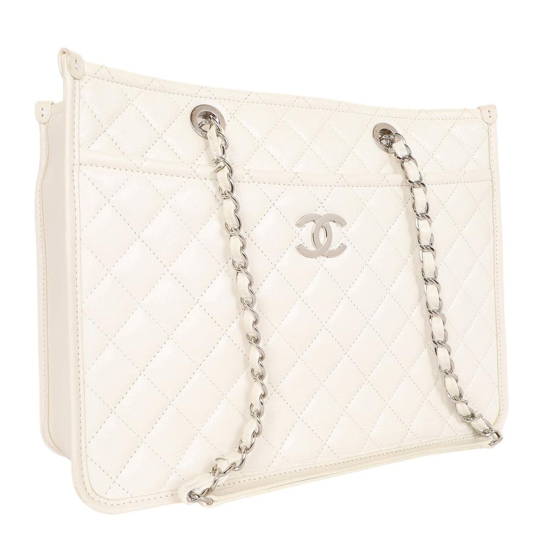 Chanel White Quilted Caviar Leather Handbag  1