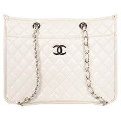 Chanel White Quilted Caviar Leather Handbag 
