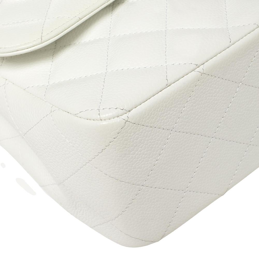 Chanel White Quilted Caviar Leather Jumbo Classic Double Flap Bag 6