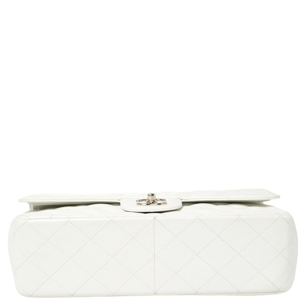 Women's Chanel White Quilted Caviar Leather Jumbo Classic Double Flap Bag