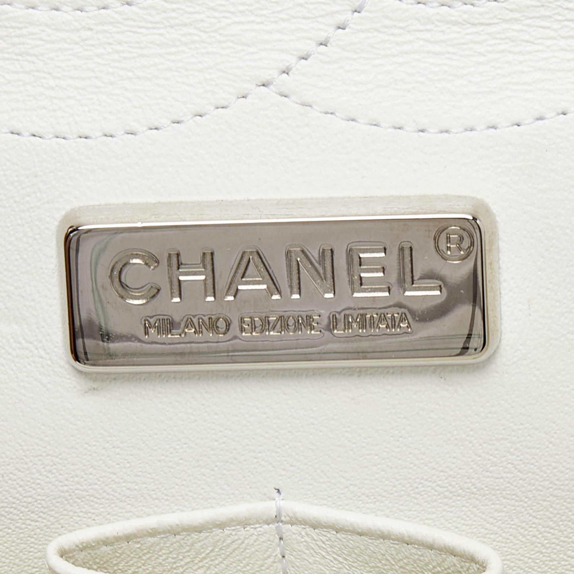 Chanel White Quilted Caviar Leather Jumbo Classic Double Flap Bag 2