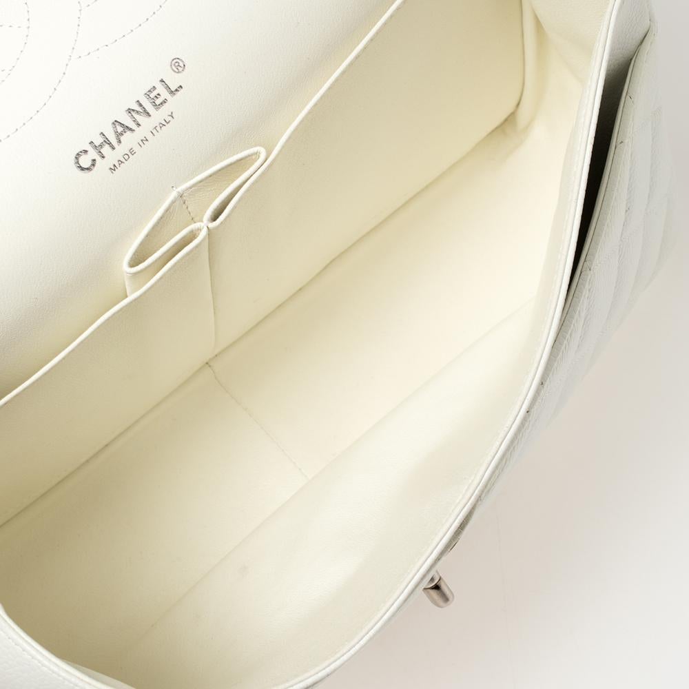 Chanel White Quilted Caviar Leather Jumbo Classic Double Flap Bag 3