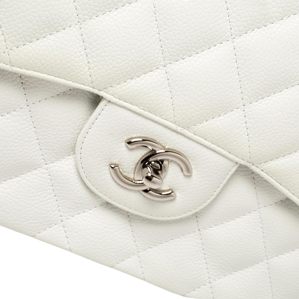 Chanel White Quilted Caviar Leather Jumbo Classic Double Flap Bag 3