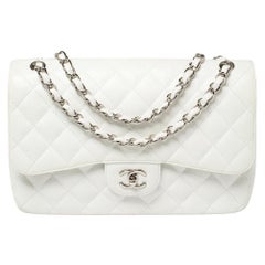 Chanel White Quilted Caviar Leather Jumbo Classic Double Flap Bag