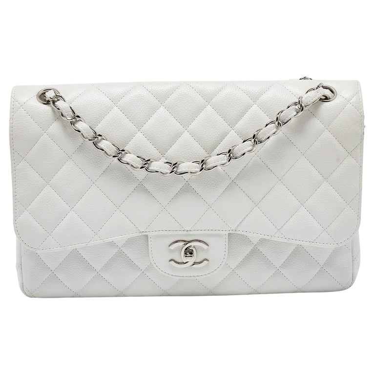 Chanel White Quilted Lambskin Jumbo Classic Double Flap Bag Gold Hardware