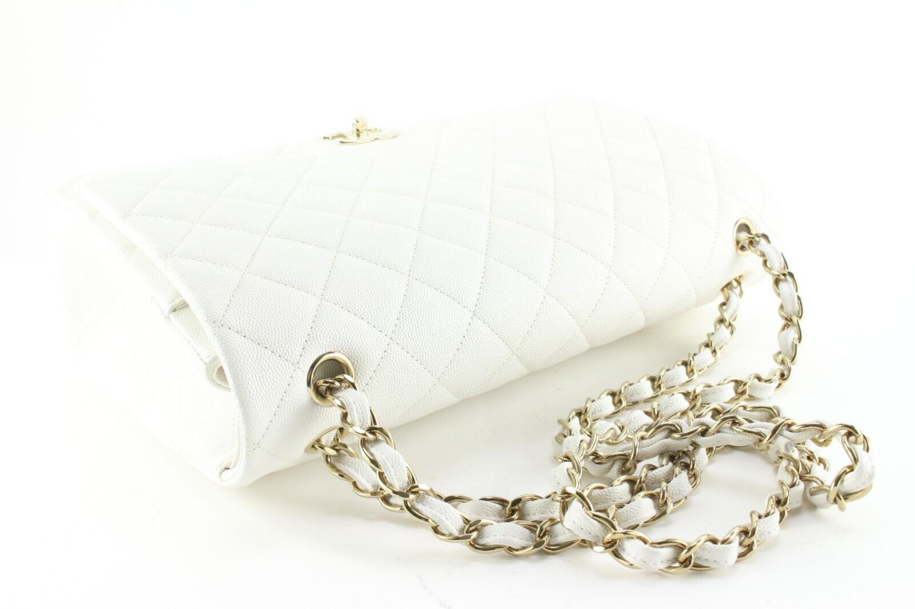 Chanel White Quilted Caviar Leather Maxi Classic Double Flap 2CK0215 In Excellent Condition For Sale In Dix hills, NY