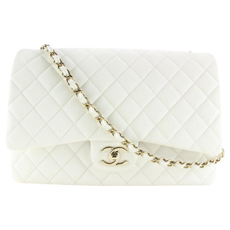 Chanel White Quilted Caviar Leather Maxi Classic Double Flap